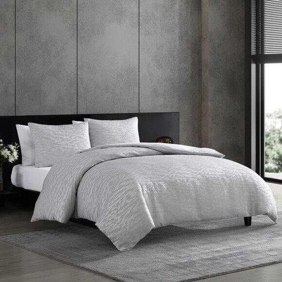 Vera Wang Home Illusion FULL / QUEEN Duvet Cover & Shams Silver Gray - NEW - Picture 3 of 12